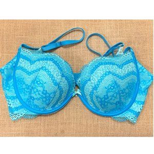 Victoria’s Secret Aqua Blue Lace Plunge Push-Up Bra 34c